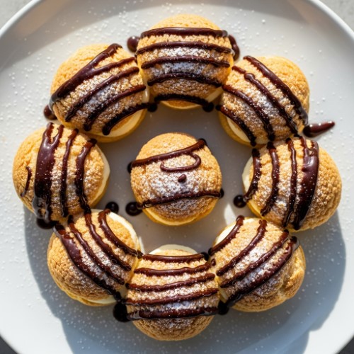 Profite Rolls With Chocolate Sauce & Cream 